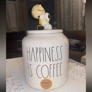 Rae Dunn Peanuts HAPPINESS IS COFFEE 3D Charlie Brown Snoopy Chubby Canister Jar